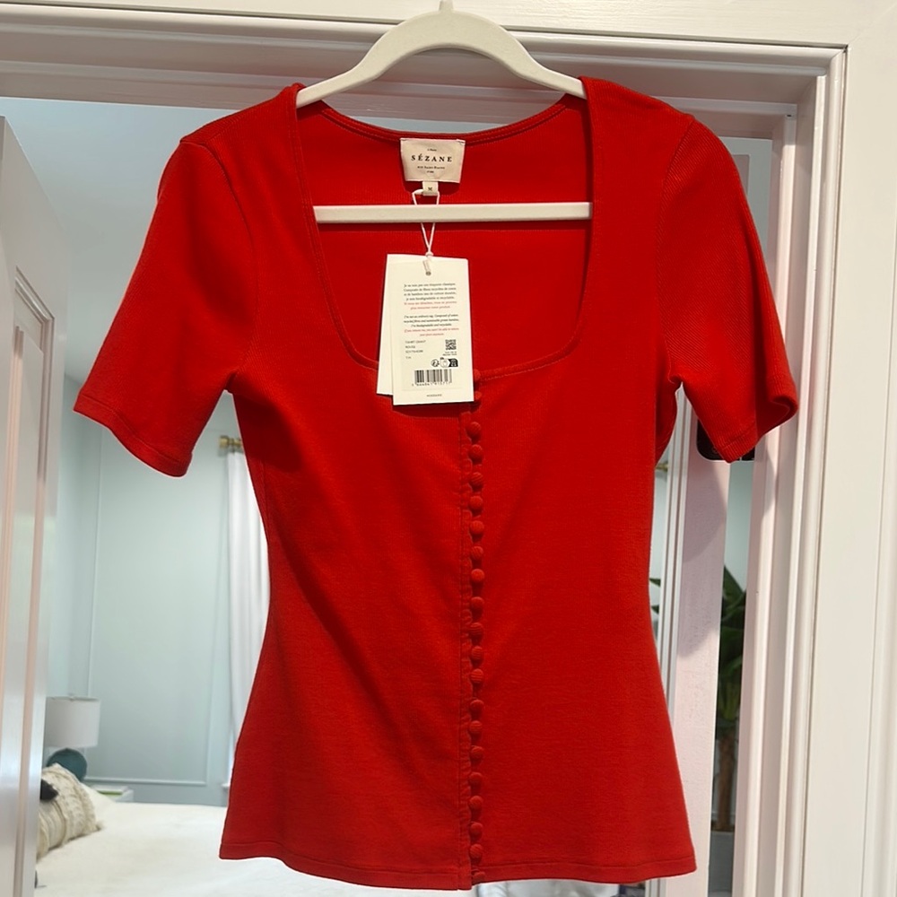 Sezane Red Button-Down Women's Top